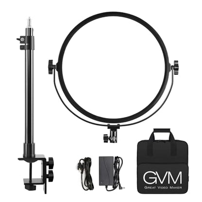 GVM Key Light, 14" LED Video Light with APP Control, Bi-Color Round Lighting, Ultra Thin 60W 3200-5600K Dimmable LED Soft Light with Table Stand for Gaming Studio YouTube Wedding Live Streaming