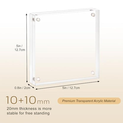 AMEITECH 5x5 Acrylic Picture Frame 2 Pack, Clear Double Sided Frameless Photo Frame with Magnetic, Free Standing Desktop Acrylic Frame Display, Lucite Frame with Gift Box Package - size: 5 X 5 Inch