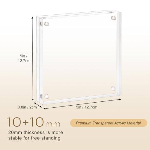AMEITECH 5x5 Acrylic Picture Frame, Clear Double Sided Frameless Photo Frame with Magnetic, Free Standing Desktop Acrylic Frame Display, Lucite Frame with Gift Box Package - 1 Pack - size: 5 x 5 inch