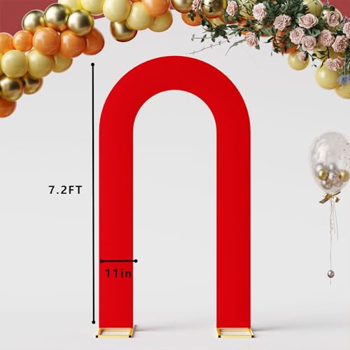 Red 7.2FT Open Arch Backdrop U Shaped Cover, Spandex Double Sided Arch Cover, Fitted Round Top Chiara Stand Cover for Party Wedding Ceremony Baby Shower Birthday Decoration - color: Red