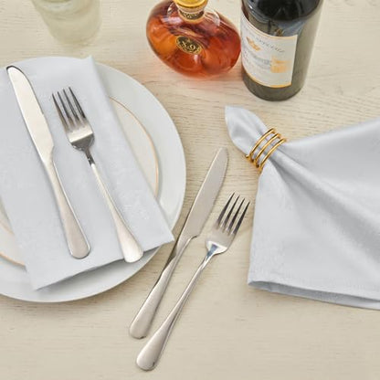 Cloth Napkins Set of 8–Square Jacquard sparkling metallic snowflake Fabric Polyester Washable Reusable Cloth Napkins for Kitchen Dinner Dining Restaurant Wedding Table(White Silver/17x17 Inch) - color: White Silver