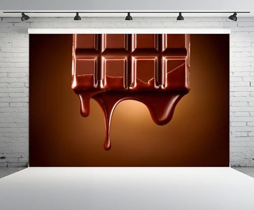 8x8ft Chocolate Backdrop for Photography Sweet Chocolate Bar Dripping Over Dark Brown Background Candyland Baking Choc Themed Party Decor Birthday Banner Children Photo Shoot Props - size: 8x8FT