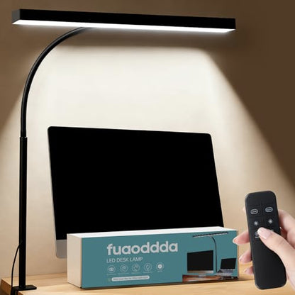 LED Desk Lamp for Office Home, Eye- caring Lamp with 10 Meter Remote Control Function, 5 Modes 10 Brightness Adjustable Desk Light Flexible Gooseneek Clip - on Light for Studying, Workbench (black) - color: T-shaped-Black