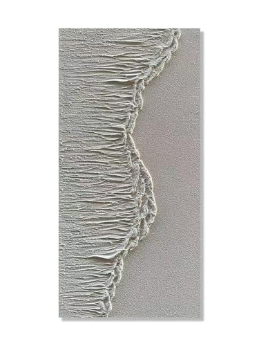 NANKAI Art Hand-Painted 48x24 inch White Wave Texture Abstract Art, Contemporary Minimalist Canvas Oil Painting, Vertical Home Living Room Corridor Wall Decoration Art - color: Nkhb347