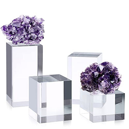 Hipiwe 4PCS Acrylic Display Risers Stand Clear Square Action Figures Collection Organizer Holder Collectibles Display Blocks Tabletop Jewelry Perfume Display Stand Photography Props