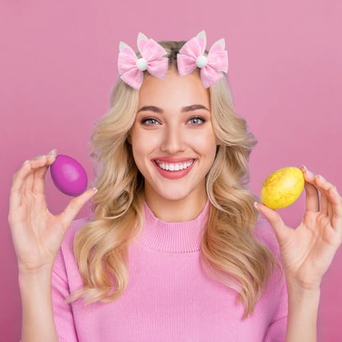 2PC Easter Bunny Ears Hair Bow Clips 4 Inch Rabbit Hair Accessories Spring Party Supplies Pink - color: Pink