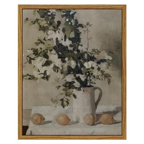 VIYYIEA Vintage Wall Art Kitchen Decor, Flowers and Lemons Pictures Painting Botanical Pictures, Framed Canvas Prints, Retro Farmhouse Decor for Dining Room Bathroom, 8"x10" - color: Flowers and Lemons, size: 10"L x 8"W