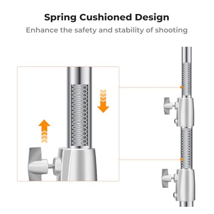 K&F CONCEPT 9.2ft/2.8m Stainless Steel Light Stand, Spring Cushioned Heavy Duty Photography Tripod Stand with 1/4” to 3/8” Universal Screw Adapter for Strobe,LED Video Light,Ring Light,Softbox