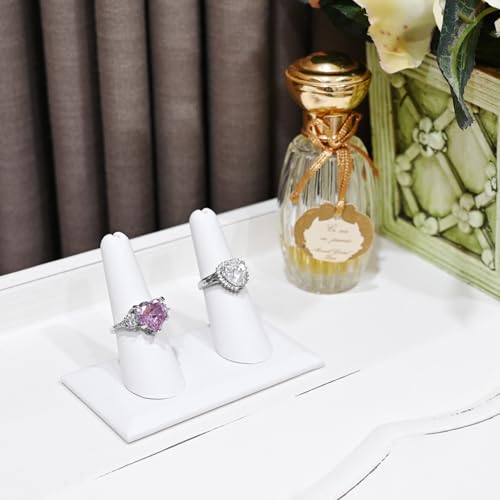 MOOCA 2 Pcs Set 2-Ring Organizer for Showcase Display Ring Finger Holder Jewelry Display Stands Showcase Jewelry Storage Counter, White PU Leatherette, 3 1/2 W x 2 D x 2 1/8 H inch - color: White Faux Leather, Long Finger