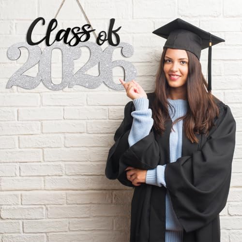 Graduation Decorations 2026 Wood Sign Sliver Class of 2026 Photo Props for College High School Graduation Party Supplies - color: Silver