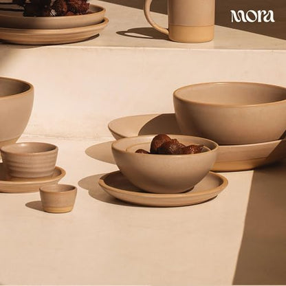 MORA Medium Plates Set of 4, 8.5 inch Ceramic Pottery Salad Plates - Microwave, Oven and Dishwasher Safe - Mushroom - color: Mushroom
