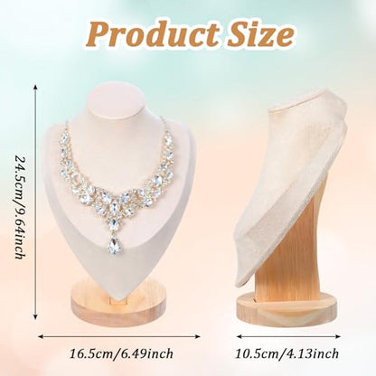 2PCS Necklace Display Stand, Bamboo Solid Wood Bust 3D Necklace Jewelry Display Stand for Photography, Home Organizer, Jewelry Selling Trade Shows(Beige, 9.6")