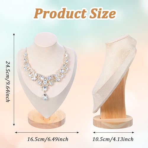 2PCS Necklace Display Stand, Bamboo Solid Wood Bust 3D Necklace Jewelry Display Stand for Photography, Home Organizer, Jewelry Selling Trade Shows(Beige, 9.6")