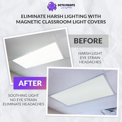 OCTO LIGHTS Magnetic Light Covers for Ceiling Lights Classroom Fluorescent Light Covers Solid Light Gray 2x4 Ceiling Light Cover for Classroom Lights, Office, and Medical Spaces (Pack of 1) - color: Light Gray