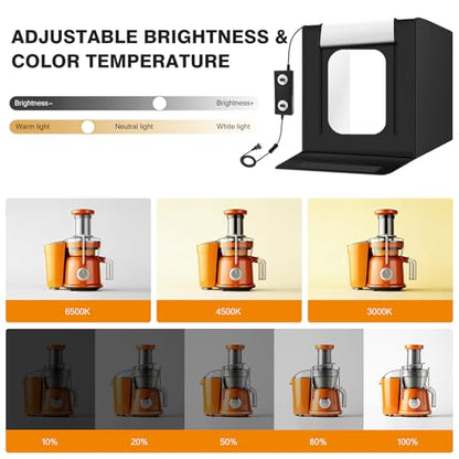 Light Box Photography 24"x24" with 240LED Lights and 4 Color Backdrops Photo Box with Lights, Foldable Light Box with Adjustable Brightness, 3000-6500K Dimmable Portable Picture Box Shooting - size: 24" with 3000-6500K