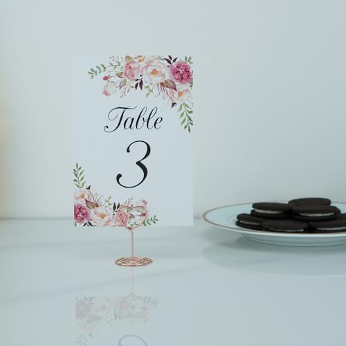 Jofefe 20pcs Mini Place Card Holder, Table Number Holders, Table Card Holders, Table Number Stands, Wire Table Picture Photo Holder with Heart Shaped Menu Clips for Wedding Favors (Rose Gold) - color: Rose Gold