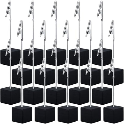 Gersoniel 20 Pcs Cube Base Memo Clip Holder with Alligator Clip Wood Table Number Holder Cube Base Place Card Stand Mini Photo Menu Stand for Displaying Number Card (Black) - color: Black