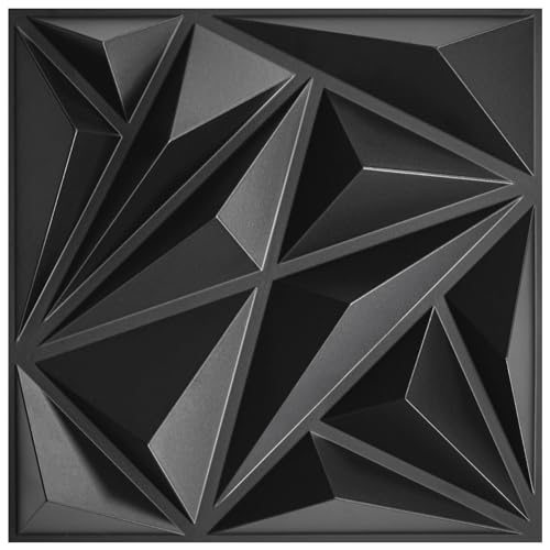 STICKGOO Black 3D Wall Panels for Interior Wall Decor, 12''x12'' Diamond Accent Panels for Living Gaming Room, Bedroom, Office, 33 Pack - color: Black