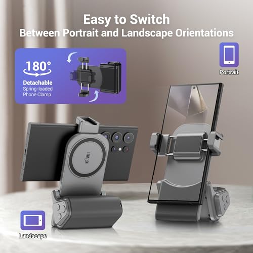 KIWIFOTOS Travel Phone Camera Grip Smartphones Camera Handle with Remote Control for iPhone 17 16 Pro Max Samsung Galaxy S25 S24 Selfie Vlog Video Shooting(Tripod NOT Included) - color: Clip on Phone Camera Grip Gray