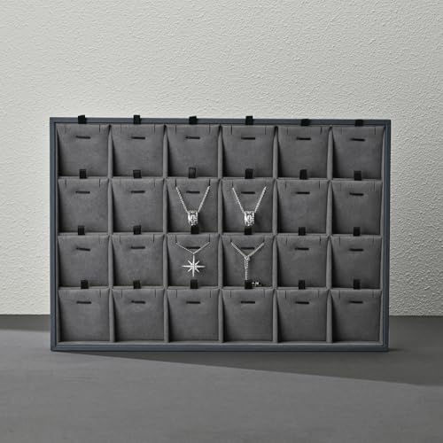 Grey Microfiber Jewelry Display Tray 24 Grids Pendant Earrings Necklace Organizer Display Showcase Grey Jewelry Storage Tray - size: 24 Grid With Insert