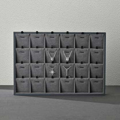 Grey Microfiber Jewelry Display Tray 24 Grids Pendant Earrings Necklace Organizer Display Showcase Grey Jewelry Storage Tray - size: 24 Grid With Insert