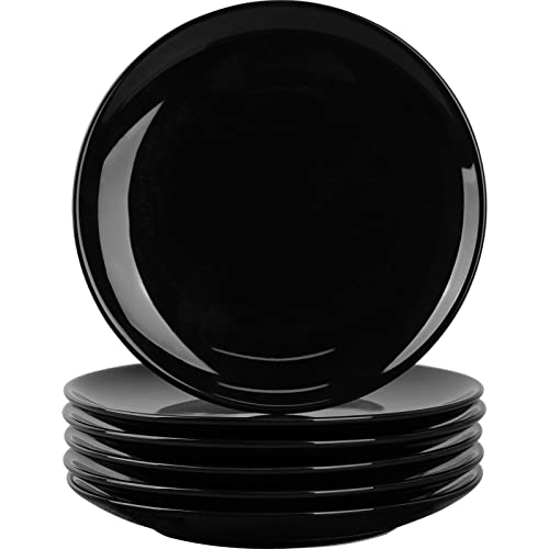 DELLING 10 Inch Black Dinner Plates Set of 6, Porcelain Round Plates - Microwave, Dishwasher & Oven Safe - Chip Resistant Dark Ceramic Plates for Family Dining, Entertaining, Food Photography - color: Black, size: 10 inch