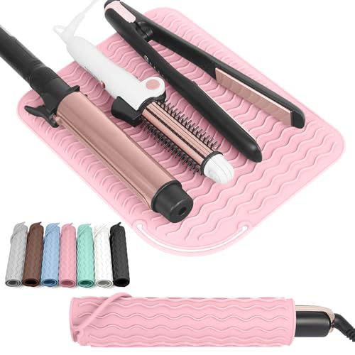 Larger Size Silicone Heat Resistant Mat for Curling Irons, Flat Irons, Hair Straightener and Other Hair Styling Tools, Portable Hot Tools Pad Cover for Travel Vanity Salon(12.0" x 9.0") - color: Pink