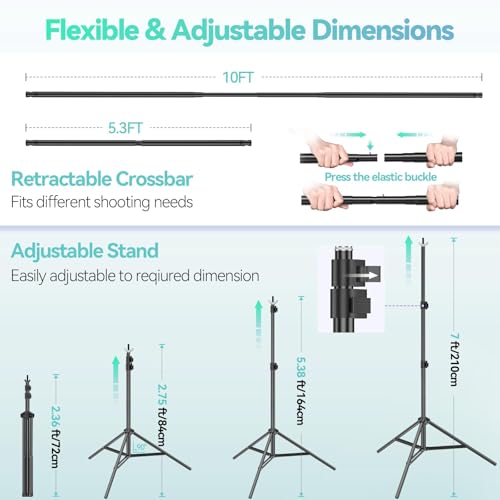 EMART Portable Photography Backdrop Stand Kit 7 x 10 ft with 6 x 9 ft White Backdrop, Adjustable Background Support System for Photo Video Studio, Photoshoot, Party, Live Game, Interviews - size: 7*10ft Stand/6*9ft Backdrop