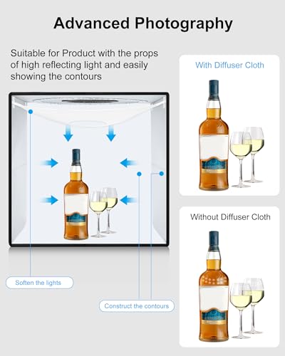 PULUZ Light Box Photography, 20x20 inch Large Photo Light Box with 200 LED Beads, CRI >95, Professional Portable Photo Booth Shooting Tent Kit with 12 Color Backdrops for Product Photography