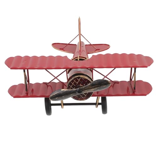 ibasenice Vintage Metal Biplane Model 8.35In Retro Airplane Ornament for Home Office Tabletop Decor Collectible Aircraft Craft - color: Red