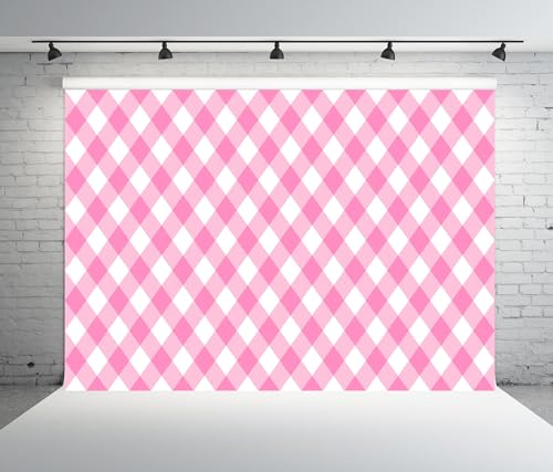 BELECO 8x6ft Fabric Pink and White Checkered Backdrop Pink Gingham Pattern Plaid Texture Background BBQ Picnic Party Decorations Birthday Baby Shower Shoot Photo Props - size: 8x6FT