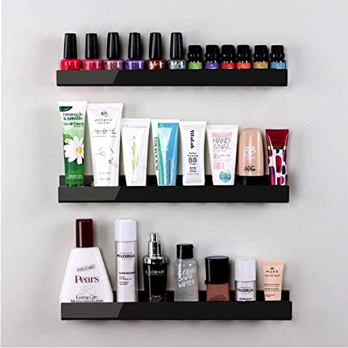 4 Pack 15 Inch Black Acrylic Shelves, Black Kids Floating Bookshelf for Kids Room, Modern Nail Polish Rack Sunglasses Essential Oil Picture Ledge Display Toy Storage Wall Shelf - color: 15in-black