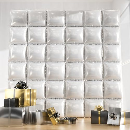 36pcs Pearl White Square Foil Balloons Backdrop Kit - 9.5ft White Elegant Balloon Wall/Tunnel for Birthday, Wedding, Baby Shower, 2026 Graduation Photo Booth (Straws & Ribbon Included) - color: White