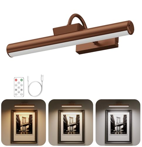Picture Light Battery Operated, 13in Wireless Art Light for Paintings, Dimmable 5000mAh Recharging Battery Picture Light with Remote Control for Wall, Gallery Dartboard (Orange Copper -1Pack) - color: Orange Copper, size: 1Pack-13in