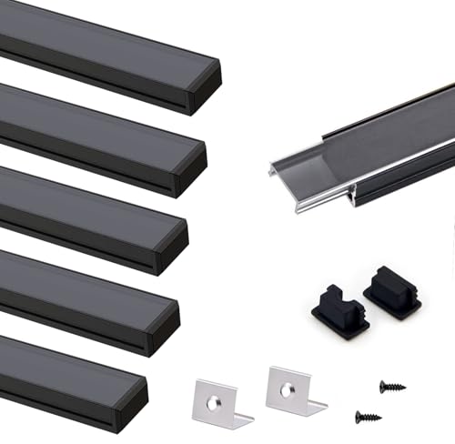VST 6Pack 1ft Black LED Aluminum Channel with Black Smoky Transparent Cover U Shape 15x8mm, Led Strip Light Track with End Caps and Mounting Clips Accessories, for Led Strip Lights - color: Black & Black, size: 1ft 6