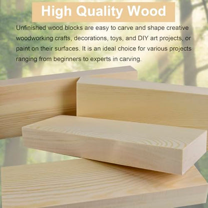 4 Pcs Unfinished Wood Blocks, 3x10x1 Inch Wooden Block, Wood Carving Blocks for Crafting Home Crafts DIY Supplies Carving Crafting - size: 3x10x1 Inch