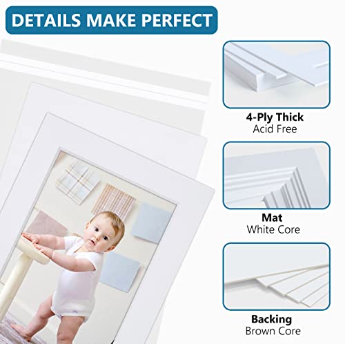 Somime 10 Pack White Photo Board 11x14 Mat for 8.5x11 Photo Mat, White Core Bevel Cut 11x14 Matted Picture Frame Mat Kit Includes 10 Pre Cut Frame Mats & 10 Acid Free Backers & 10 Clear Seal Bags - size: 11x14 10pack white complete set for 8.5x11