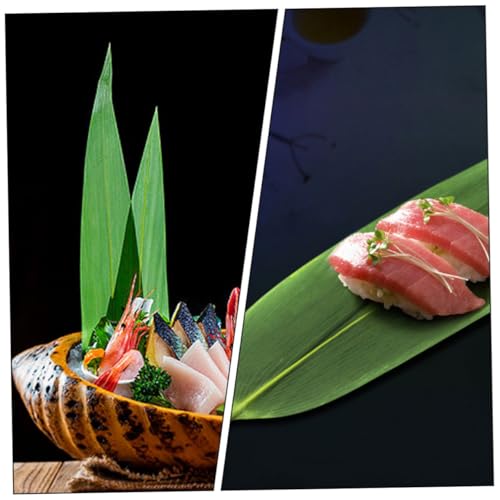 Wakauto 50Pcs Natural Leaves Sushi Decor Sashimi Plate Mats Japanese Food Leaf for Sushi Serving and Photography Large Quantity for Restaurant and Home Use