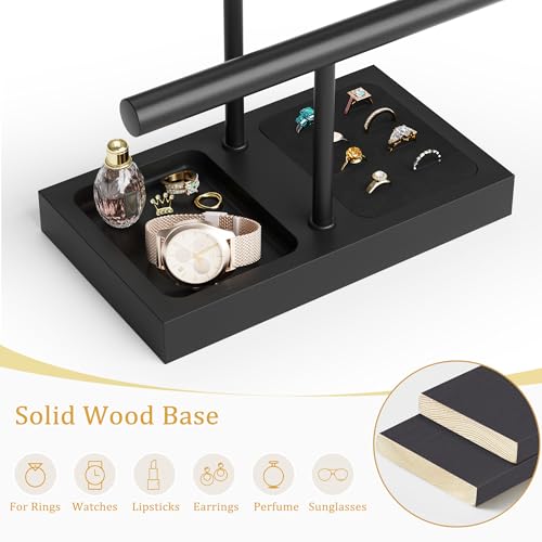SZQINJI Jewelry Holder Organizers Bracelet Holder Display Stand, Solid Wood Base with 2 Tier Metal T-bar for Bracelet Wristband Bangle Watch Necklace Hanging, Black, Christmas Gift - size: 2 Tier