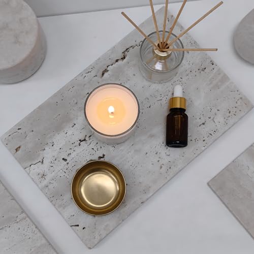Natural Travertine Stone Display Tiles, Decorative Photography Props for Jewelry, Cosmetics, Home Decor, Beige Stone Blocks (20cm*30cm) - size: 20cm*30cm