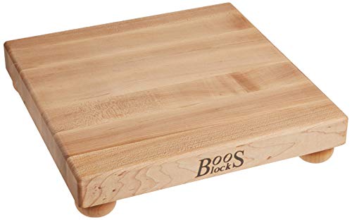 John Boos B Series Square Wooden Maple Cutting Board 12”x12” – 1.5” Thick, 6-lb Non-Reversible Butcher Block with Wood Bun Feet & Edge-Grain - color: Maple with Wood Feet, size: 12"L x 12"W