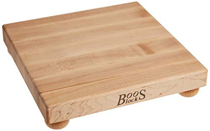 John Boos B Series Square Wooden Maple Cutting Board 12”x12” – 1.5” Thick, 6-lb Non-Reversible Butcher Block with Wood Bun Feet & Edge-Grain - color: Maple with Wood Feet, size: 12"L x 12"W