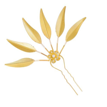 Lureme Thai Ethnic Hairpieces Alloy Leaf Hairpin with Rhinestones Hair Accessories for Women(hb000015-2) - color: gold with crystal strass