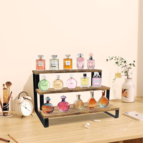 ELITEROO Wooden Display Riser Stand, 3 Tier Display Risers, Tiered Cabinet Organizer, Widened Display Rack Shelf Kitchen Counter Shelf for Makeup Perfume Figure Dolls Collection Condiment Candles