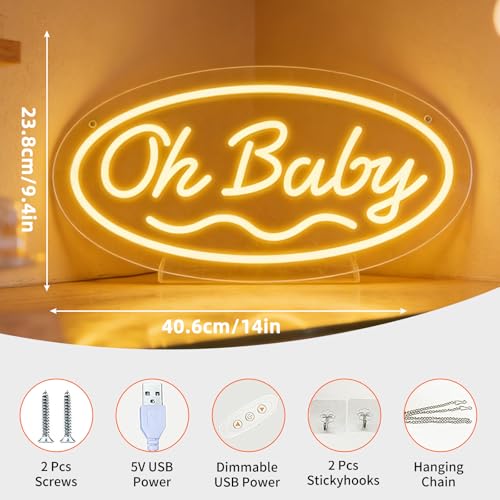 Oh Baby Neon Sign for Wall Decor Light Up Letters Led Sign Birthday Party Signs Led Decorative Night Signs Baby Room Decorations Christmas Party Gifts for Girls Friends Bedroom Home - color: DG11