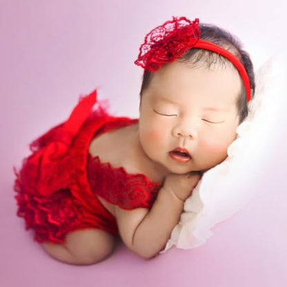 Ylsteed Newborn Photography Outfits - Girl Props Lace Romper Baby Photo Shoot Outfits Girls Photo Props (Strap Style - Red) - color: Red