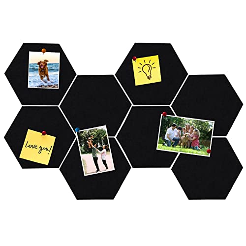 8Pcs Hexagon Felt Cork Board Tiles, Self Adhesive DIY Bulletin Board Pin Board for Office School Home Wall Decor Stickers Memos Photos Display (Black) - color: B- Black, size: Hexagon