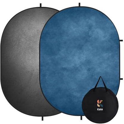 Kate Collapsible Backdrop Pop Up Photo Backdrops Grey Blue Foldable Background for Headshot, for Portrait Photography, for Video, 5x6.5ft