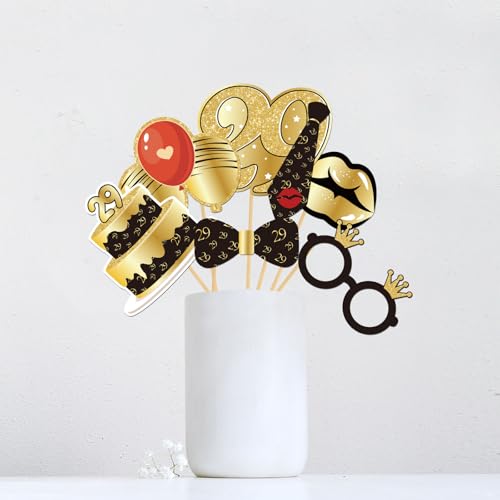 INNORU 29th Birthday Photo Booth Props, 29 & Feeling Fine Birthday Photoshoot 29 Years Old Party Photography Props Favor Centerpiece Sticks Decorations 30 PCS