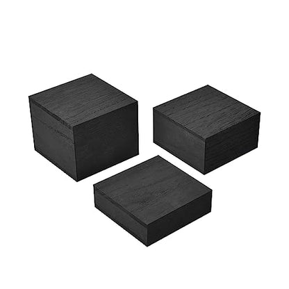 MOOCA Customizable Wooden Display Risers Set - 3 Different Height Stands for Jewelry, Watches, Cosmetics, and Accessory, Black Color - color: Black
